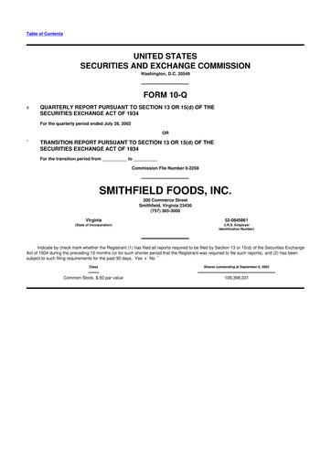 Thumbnail Smithfield Foods 10-Q Quarterly Report FY 