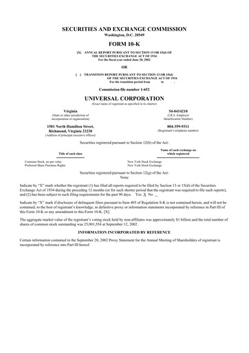 Thumbnail Universal Corporation
 10-K Annual Report 