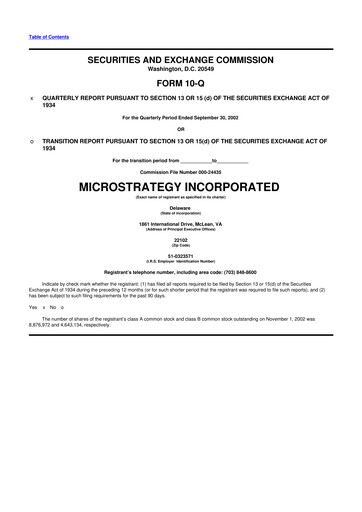 Miniature Strategy 
 (MicroStrategy) 10-Q Rapport trimestriel  