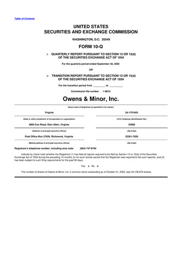 Thumbnail Owens & Minor

 10-Q Quarterly Report FY 