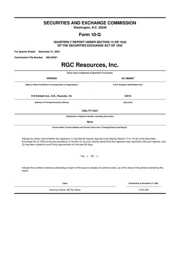 Miniature RGC Resources 10-Q Rapport trimestriel  