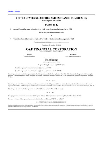 Thumbnail C&F Financial Corporation

 10-K Annual Report 