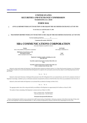 Miniature SBA Communications 10-K Rapport annuel 