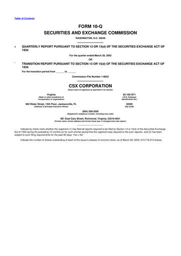 Thumbnail CSX Corporation 10-Q Quarterly Report FY 