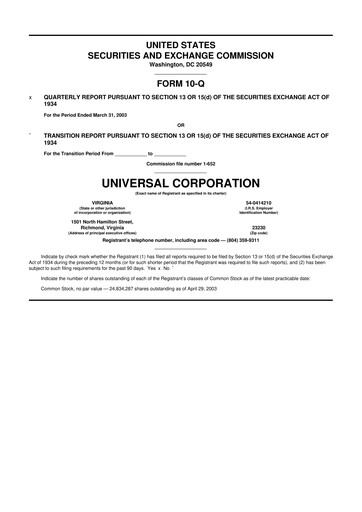 Thumbnail Universal Corporation
 10-Q Quarterly Report FY 