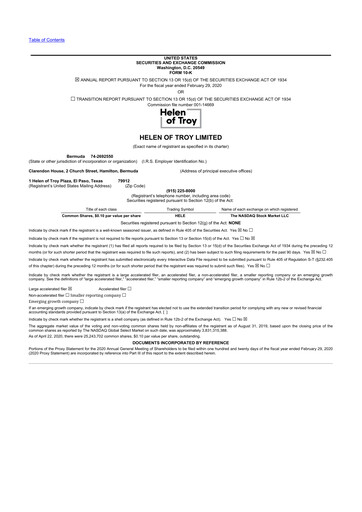 Thumbnail Helen of Troy 10-K Annual Report 2020