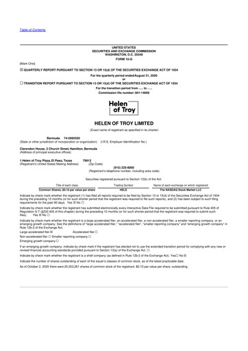 Vorschaubild Helen of Troy 10-Q Quartalsbericht 2021 