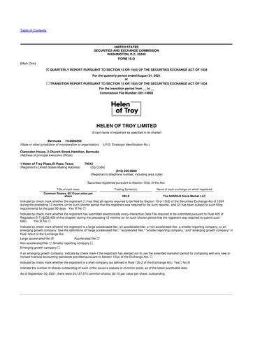 Vorschaubild Helen of Troy 10-Q Quartalsbericht 2022 