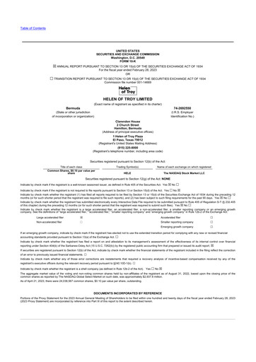 Thumbnail Helen of Troy 10-K Annual Report 2023