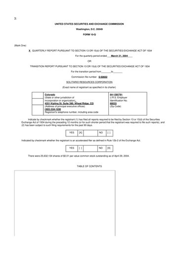 Thumbnail Solitario Resources
 10-Q Quarterly Report FY 