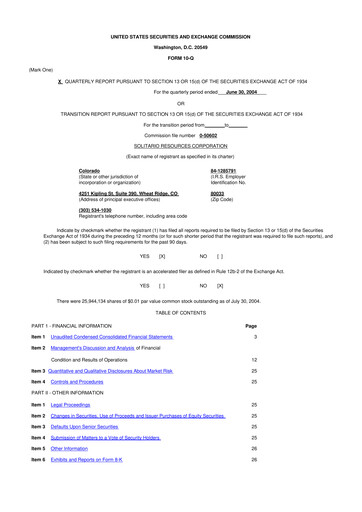Thumbnail Solitario Resources
 10-Q Quarterly Report FY 