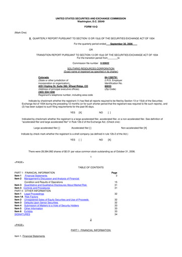 Thumbnail Solitario Resources
 10-Q Quarterly Report FY 