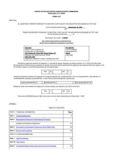 Thumbnail Solitario Resources
 10-Q Quarterly Report FY 
