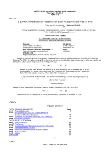 Thumbnail Solitario Resources
 10-Q Quarterly Report FY 