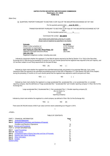 Thumbnail Solitario Resources
 10-Q Quarterly Report FY 