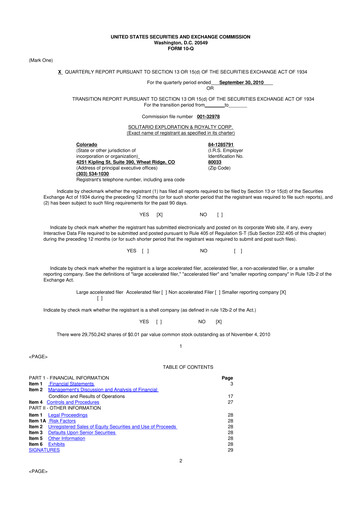 Thumbnail Solitario Resources
 10-Q Quarterly Report FY 