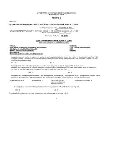 Thumbnail Solitario Resources
 10-Q Quarterly Report FY 