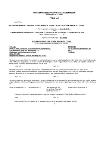 Thumbnail Solitario Resources
 10-Q Quarterly Report FY2016 