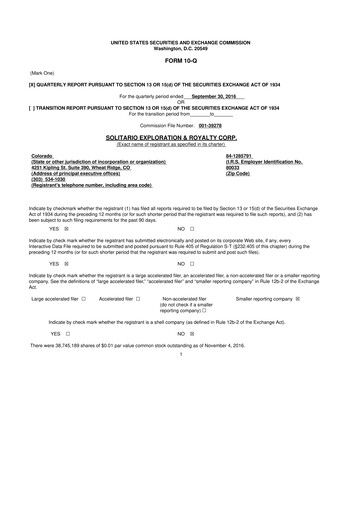 Thumbnail Solitario Resources
 10-Q Quarterly Report FY2016 
