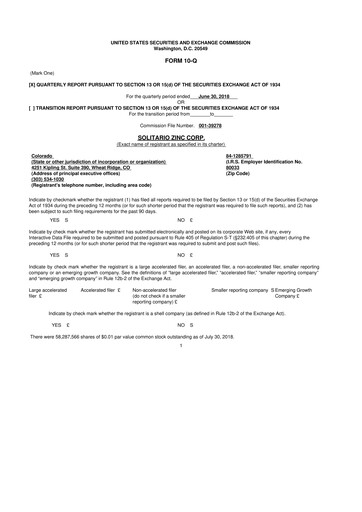 Thumbnail Solitario Resources
 10-Q Quarterly Report FY2018 