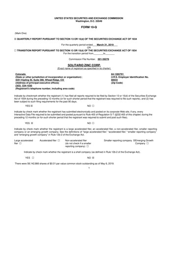 Thumbnail Solitario Resources
 10-Q Quarterly Report FY2019 