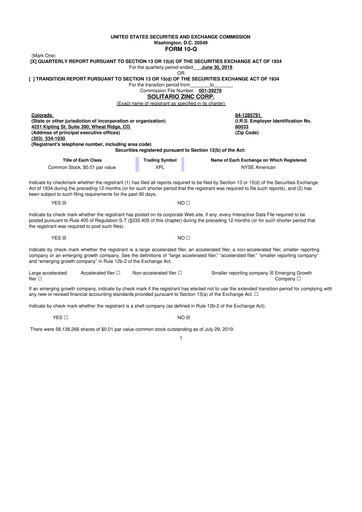 Thumbnail Solitario Resources
 10-Q Quarterly Report FY2019 