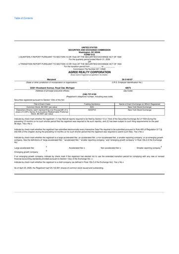 Thumbnail Agree Realty
 10-Q Quarterly Report FY 