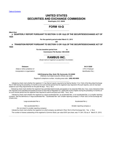 Vorschaubild Rambus 10-Q Quartalsbericht 2013 