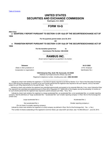 Vorschaubild Rambus 10-Q Quartalsbericht 2013 