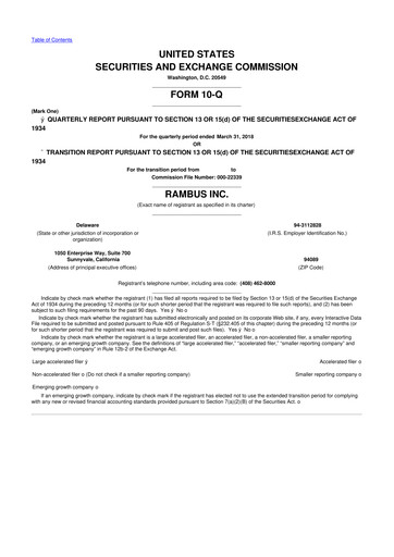 Vorschaubild Rambus 10-Q Quartalsbericht 2018 