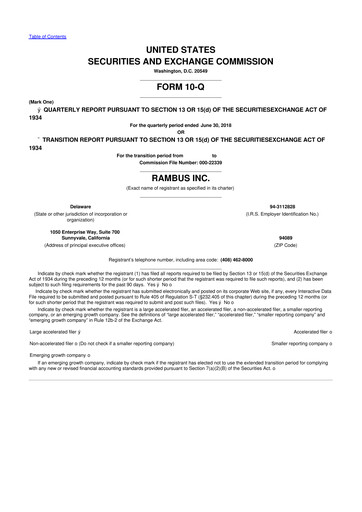 Vorschaubild Rambus 10-Q Quartalsbericht 2018 