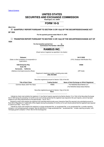 Vorschaubild Rambus 10-Q Quartalsbericht 2020 