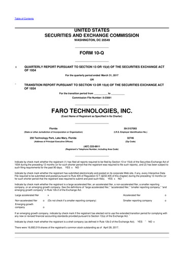 Miniature Faro Technologies
 10-Q Rapport trimestriel 2017 