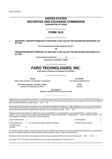 Miniature Faro Technologies
 10-Q Rapport trimestriel 2017 