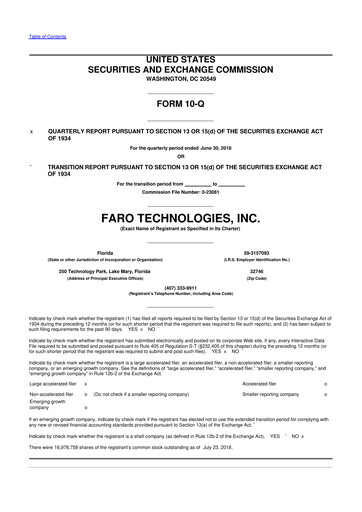 Miniature Faro Technologies
 10-Q Rapport trimestriel 2018 