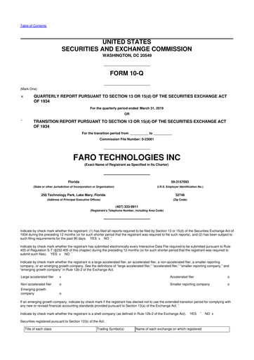 Miniature Faro Technologies
 10-Q Rapport trimestriel 2019 