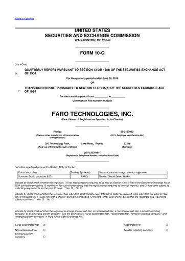 Miniature Faro Technologies
 10-Q Rapport trimestriel 2019 