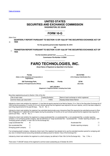 Miniature Faro Technologies
 10-Q Rapport trimestriel 2019 