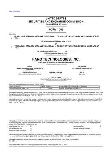 Miniature Faro Technologies
 10-Q Rapport trimestriel 2023 