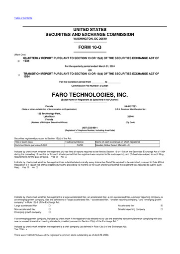 Miniature Faro Technologies
 10-Q Rapport trimestriel 2024 