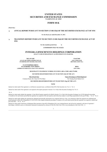 Thumbnail Integra LifeSciences 10-K Annual Report 2012