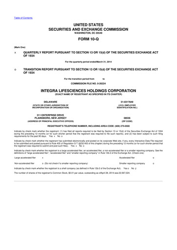 Thumbnail Integra LifeSciences 10-Q Quarterly Report FY2014 