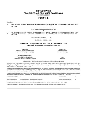 Thumbnail Integra LifeSciences 10-Q Quarterly Report FY2016 