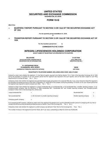 Thumbnail Integra LifeSciences 10-Q Quarterly Report FY2018 