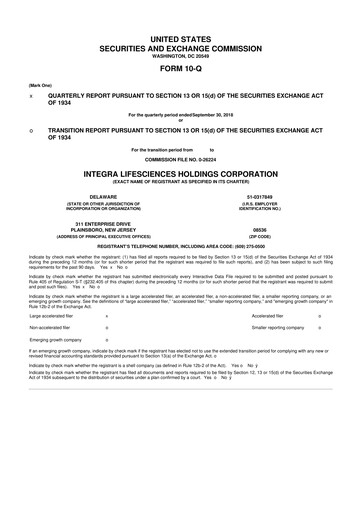 Thumbnail Integra LifeSciences 10-Q Quarterly Report FY2018 