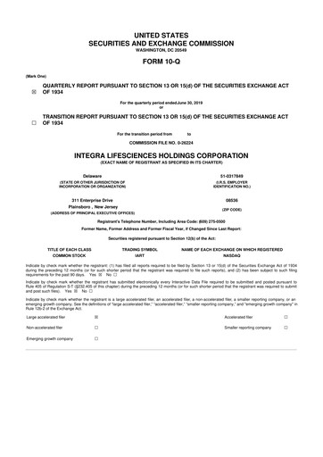 Thumbnail Integra LifeSciences 10-Q Quarterly Report FY2019 