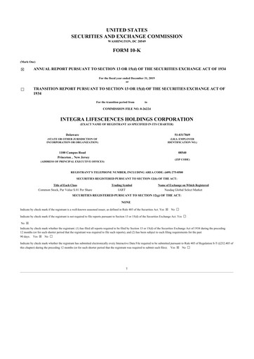 Thumbnail Integra LifeSciences 10-K Annual Report 2019