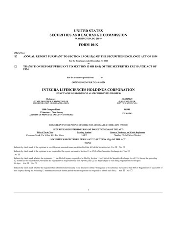 Thumbnail Integra LifeSciences 10-K Annual Report 2020