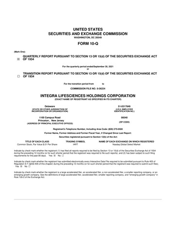 Thumbnail Integra LifeSciences 10-Q Quarterly Report FY2021 