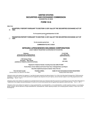 Thumbnail Integra LifeSciences 10-Q Quarterly Report FY2022 